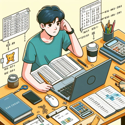 책상 위에서 여러 계산과 학습을 진행하는 학생