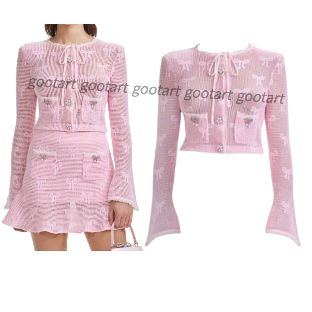 셀프포트레이트 Pink Bow Crochet Cardigan