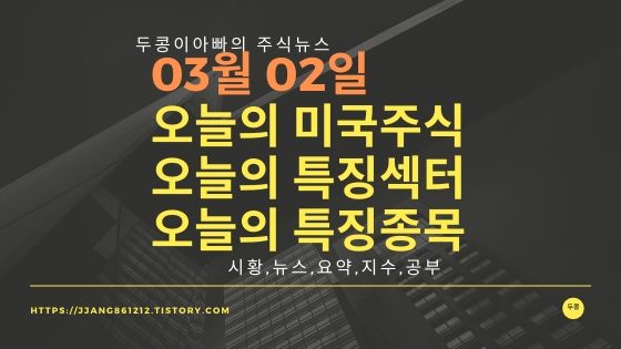  20년 03월 02일 미국증시,특징섹터,특징종목