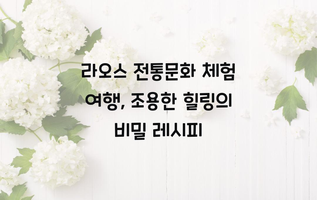 라오스 전통문화 체험 여행, 저렴하고 조용한 힐링