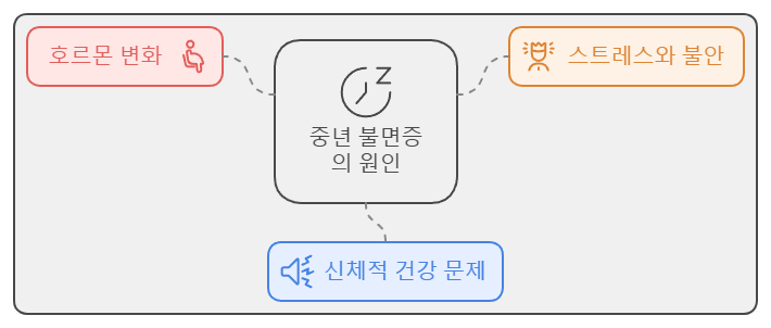 중년의 불면증 원인을 도표로 표시한 이미지