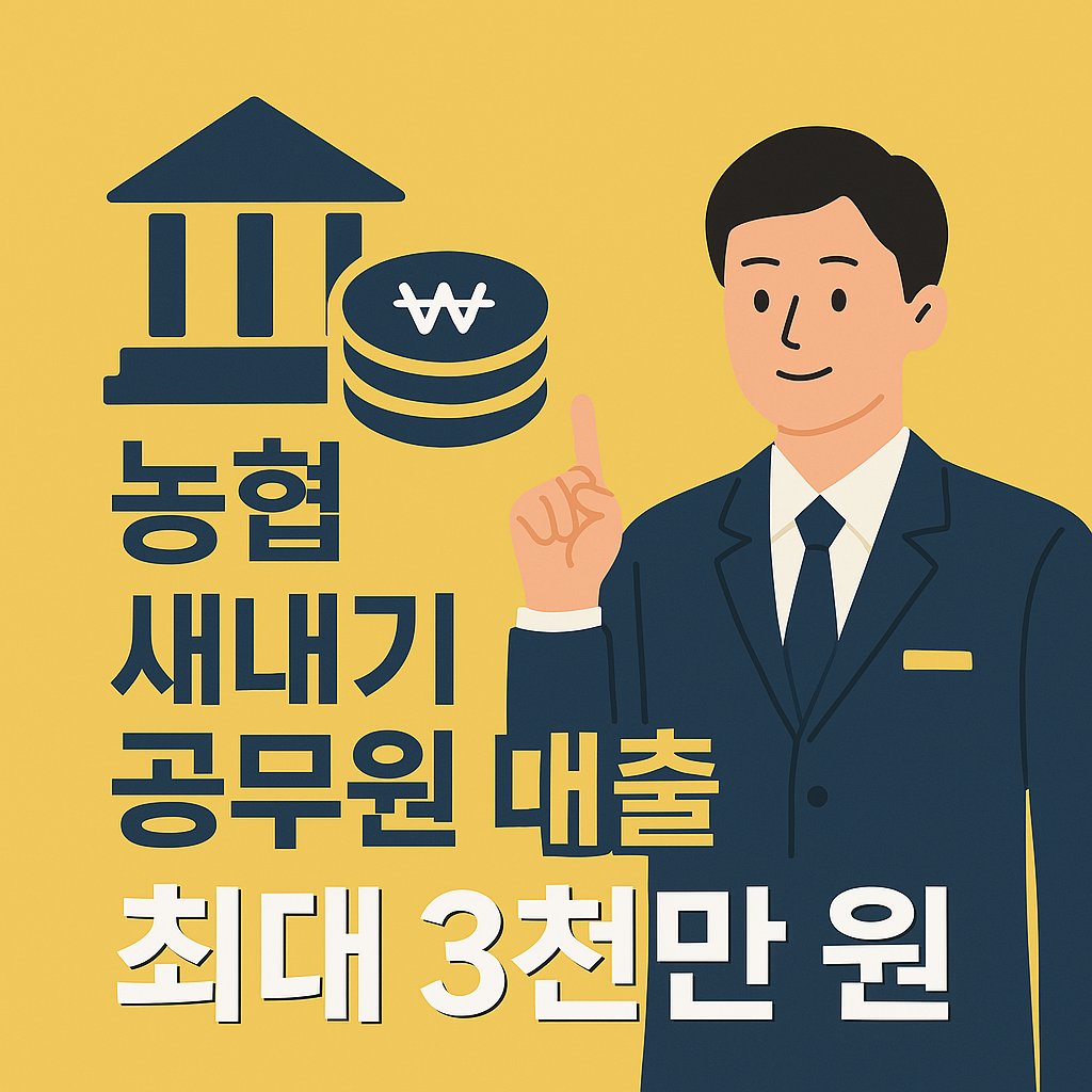 NH농협은행 새내기 공무원 대출 썸네일 – 노란 배경에 공무원 캐릭터 중심의 깔끔한 시각 디자인, 텍스트 최소화 구성