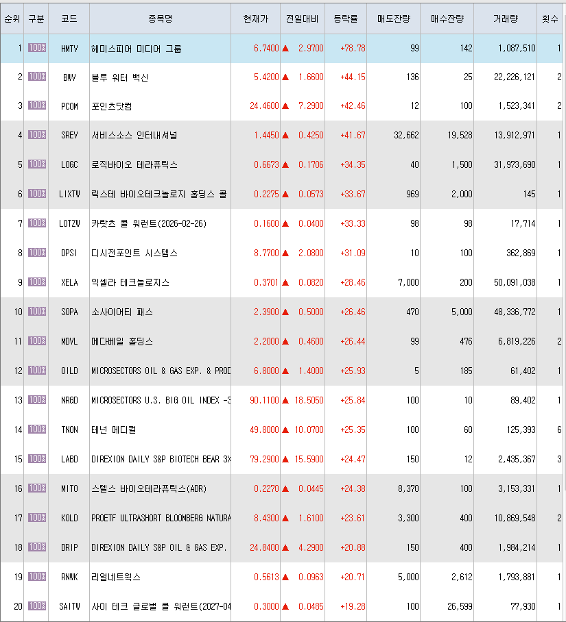  5월9일 미국주식 상승률 상위 종목 TOP 300