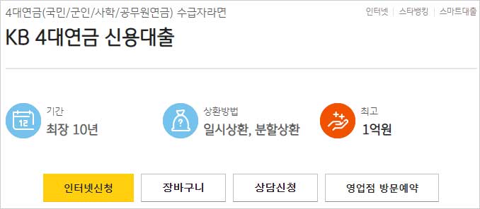 KB국민은행-4대연금-신용대출-간단-설명-이미지