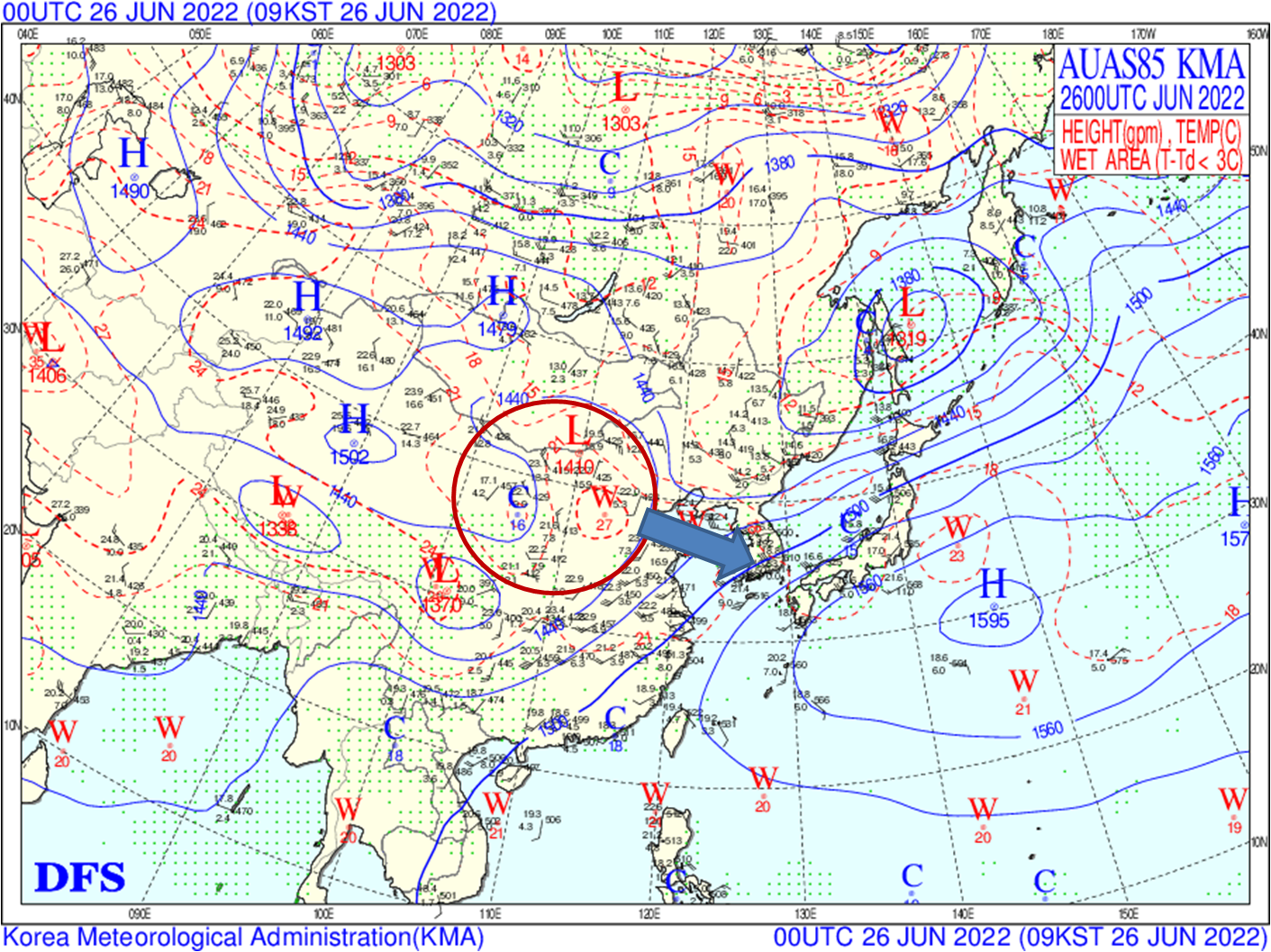 6월26일 09:00 850hPa 일기도