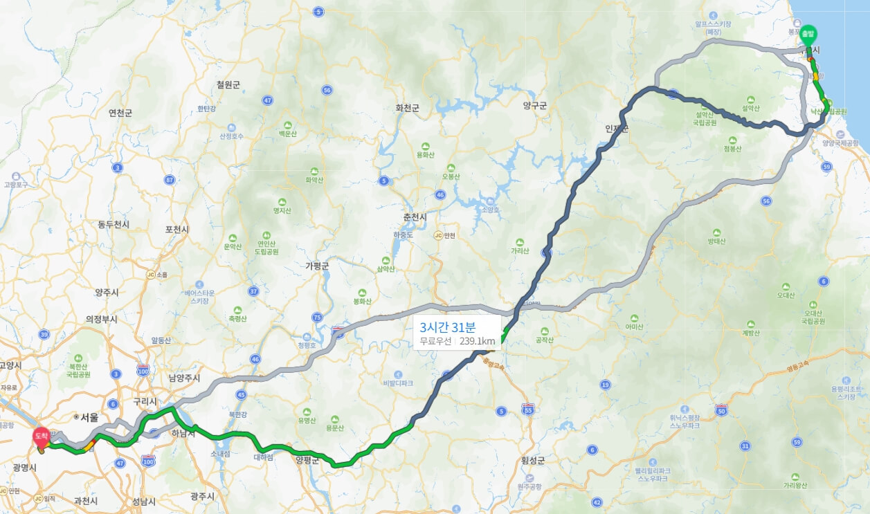 속초-서울-국도-주행-코스-지도