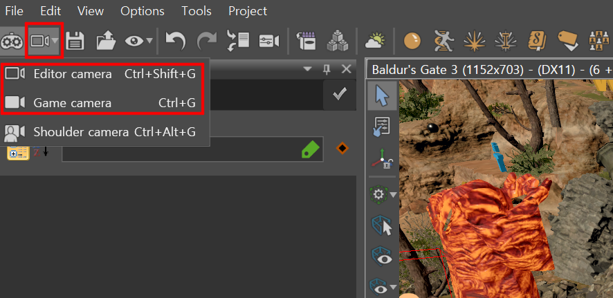 발더스 게이트 3 툴킷 카메라 모드 선택 화면
