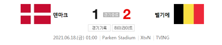  UEFA 유로 2020 B조 축구 경기 하이라이트 (덴마크 : 벨기에)