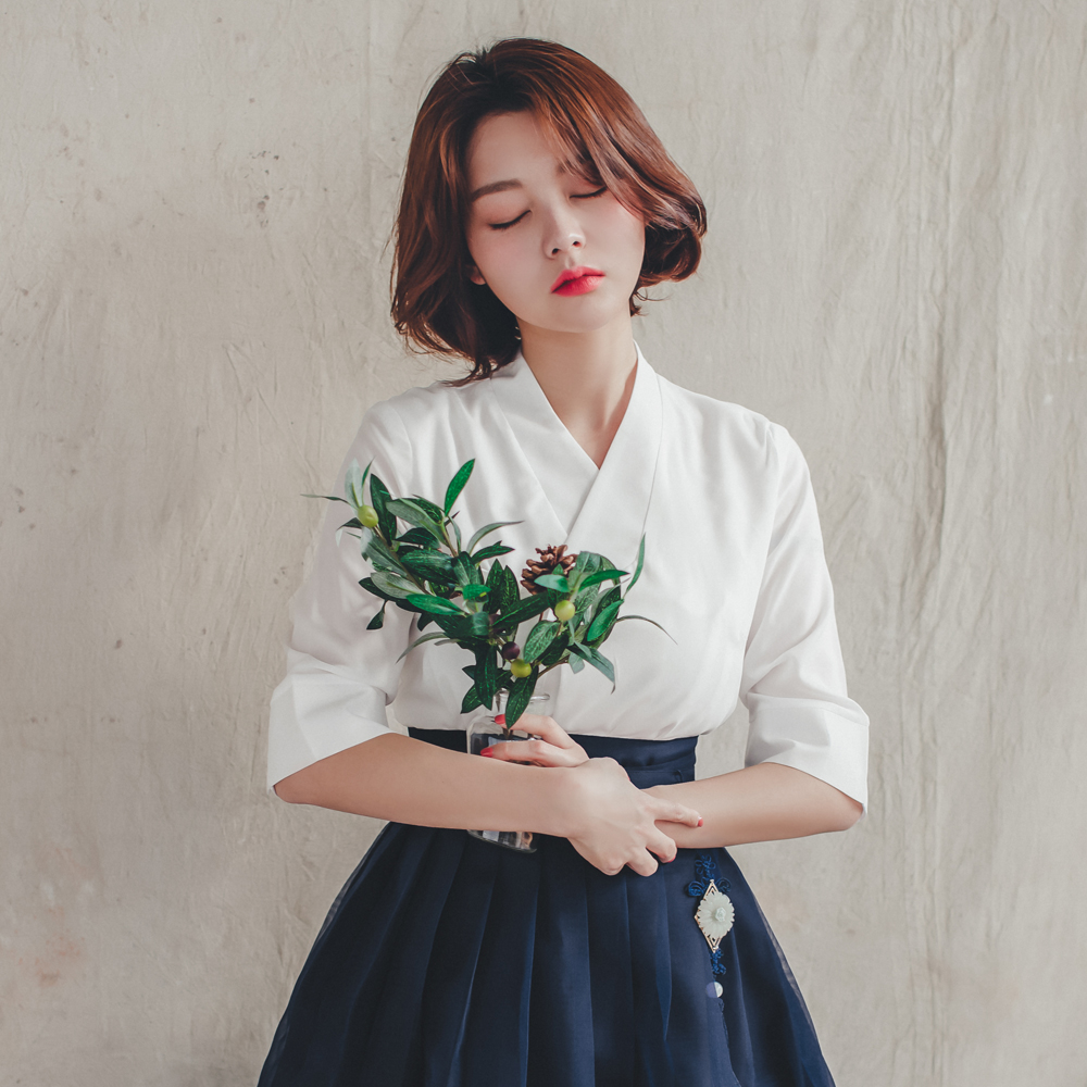 여름 생활한복 장저고리 도화지 화이트 수설화