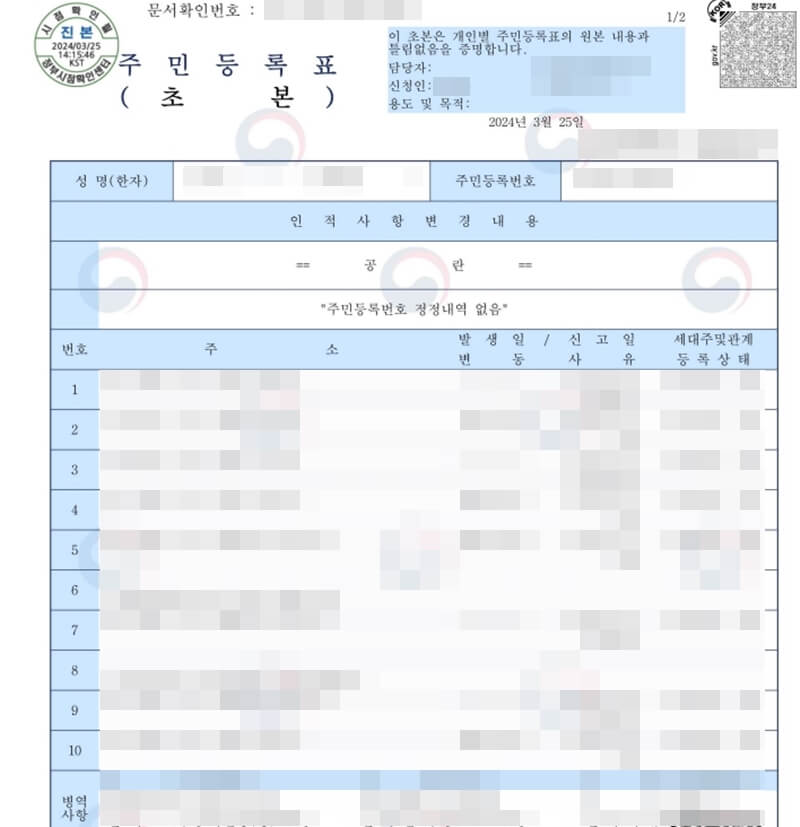 주민등록등본-사진