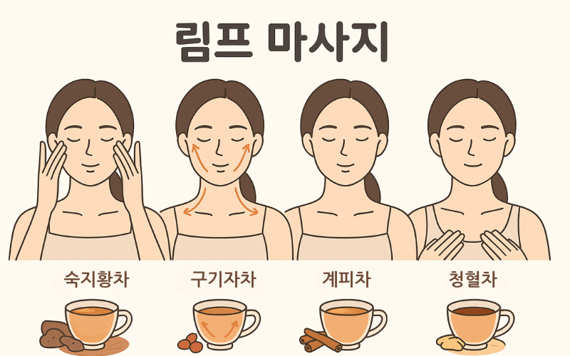 셀프 림프 마사지를 단계별로 보여주는 일러스트