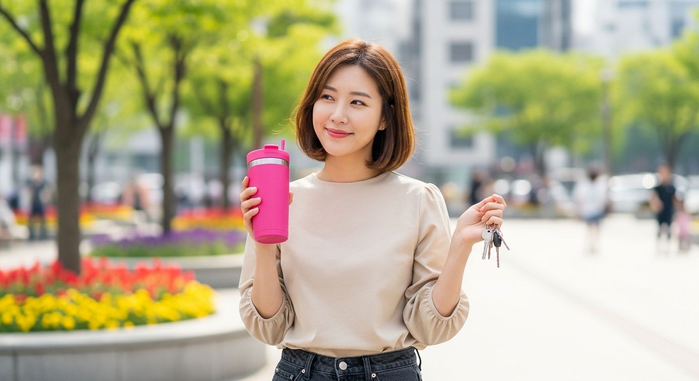 간헐적 단식 중 물 챙기고 외출하는 장면