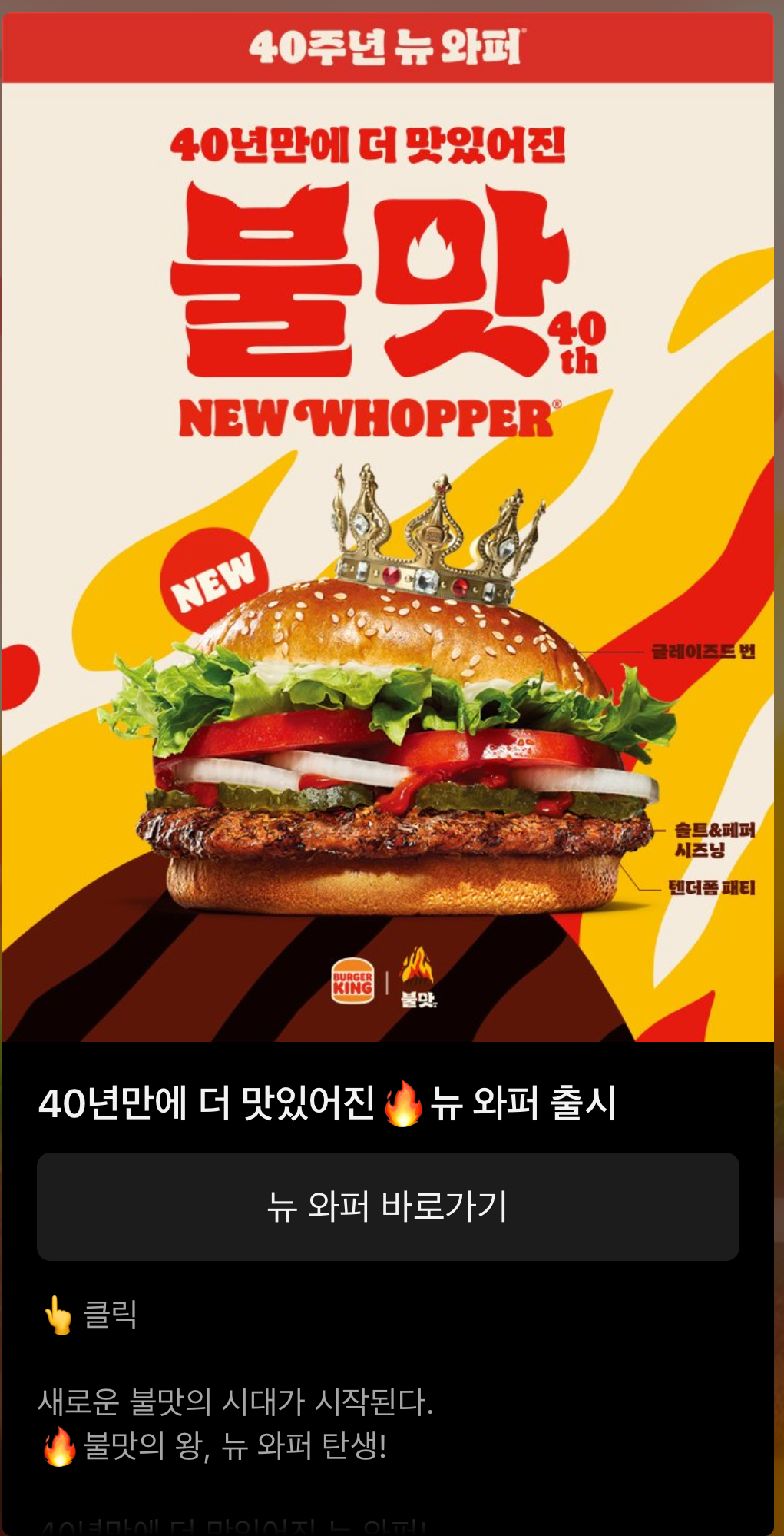  버거킹 신메뉴 40주년 뉴 와퍼 출시! 불맛이 훨씬 강해진 리뉴얼 한 와퍼 이모저모