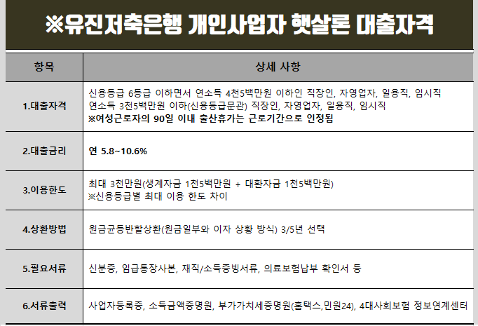 개인사업자 소득증빙서류 개인사업자 햇살론 대출자격 및 1