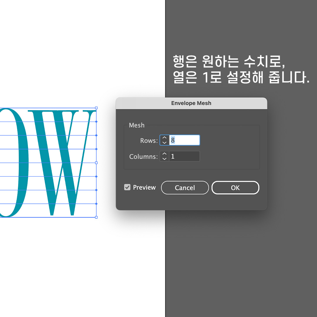 Envelope Mesh 행과 열 수치 설정