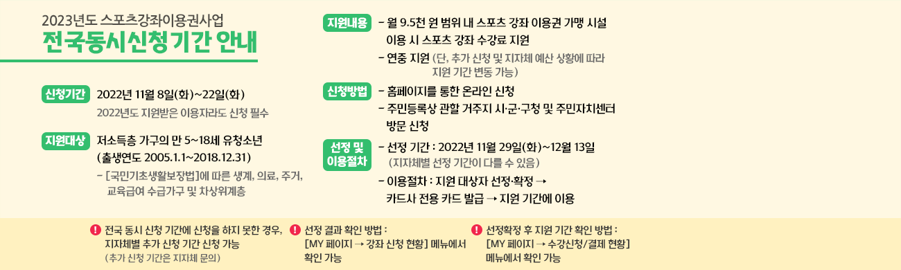  스포츠강좌이용권 신청안내 114만원 지원