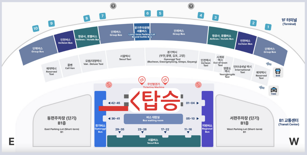 인천공항 승차장 탑승위치