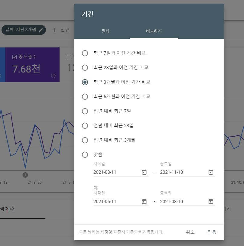 10 서치콘솔 사용법_실적 비교