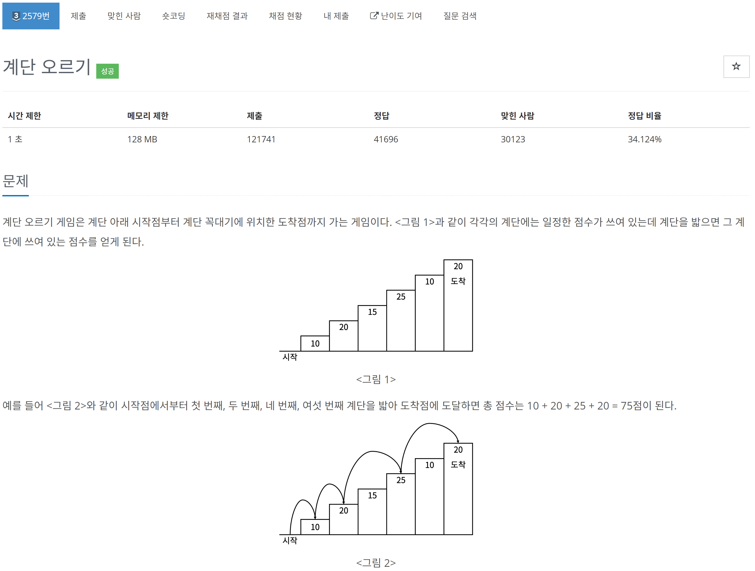 백준 2579번 계단 오르기 문제 사진1