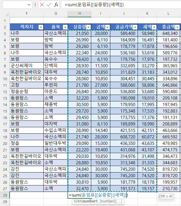 구조적 참조로 바뀜