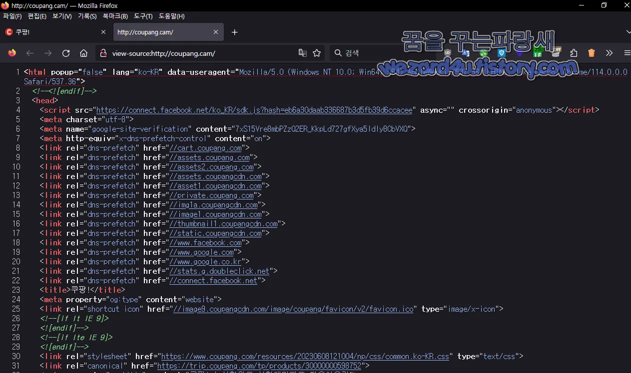 쿠팡 피싱 사이트 웹소스