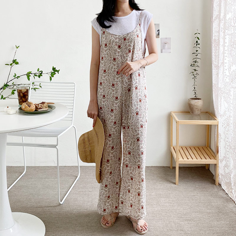  하늘하늘 폴리 패턴콤비 점프수트