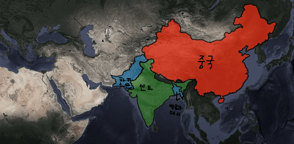 인도와 파키스탄 방글라데시 지도