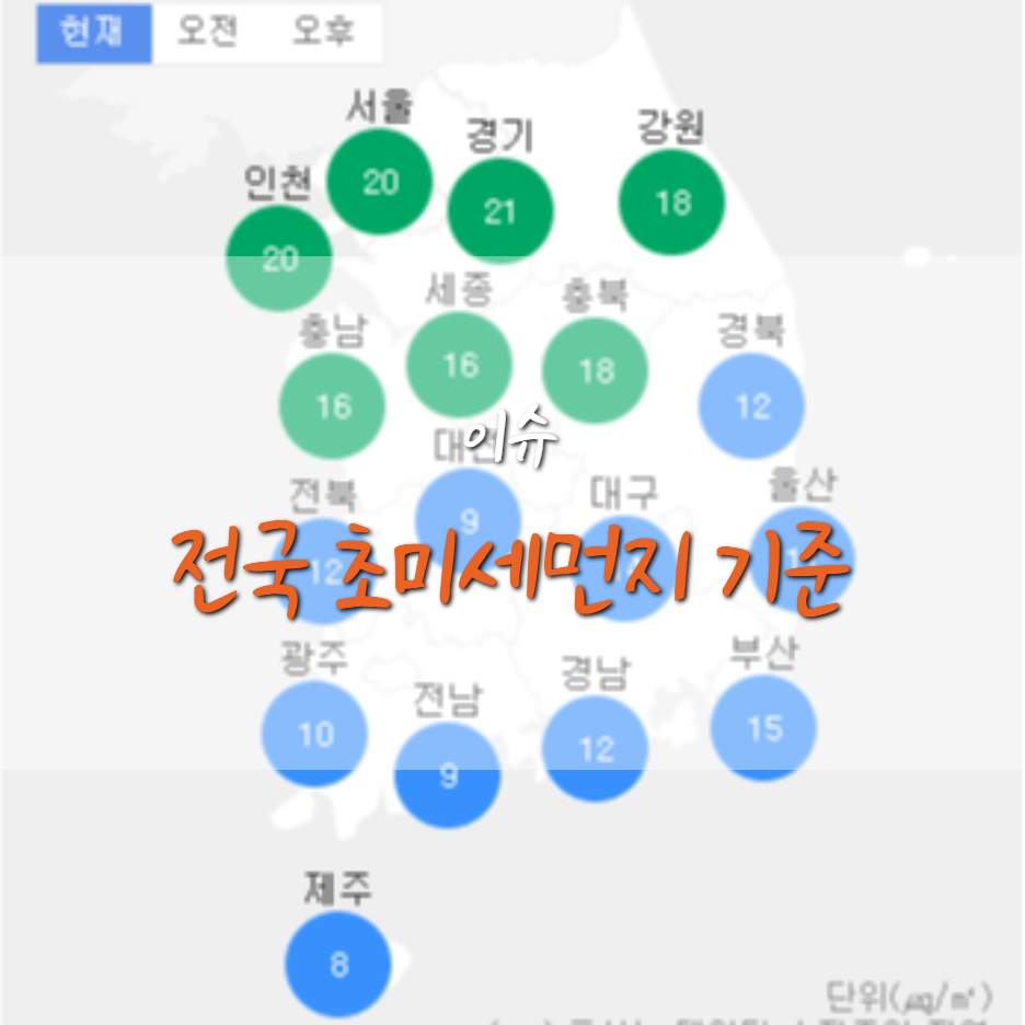  전국 초미세먼지 농도 및 기준