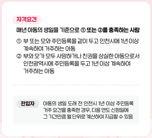 인천시 천사지원금의 자격요건