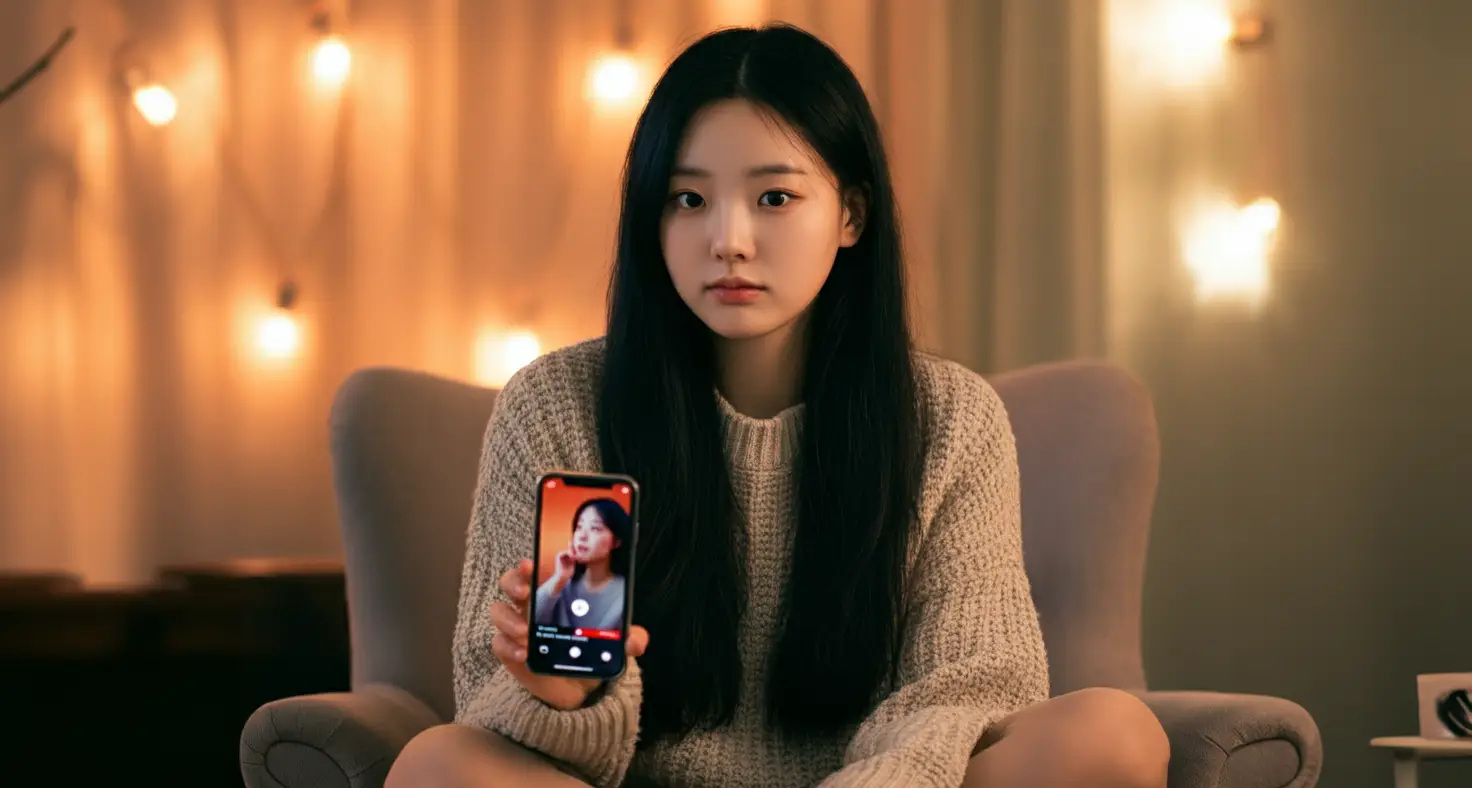 유튜브 방송을 하는 여성