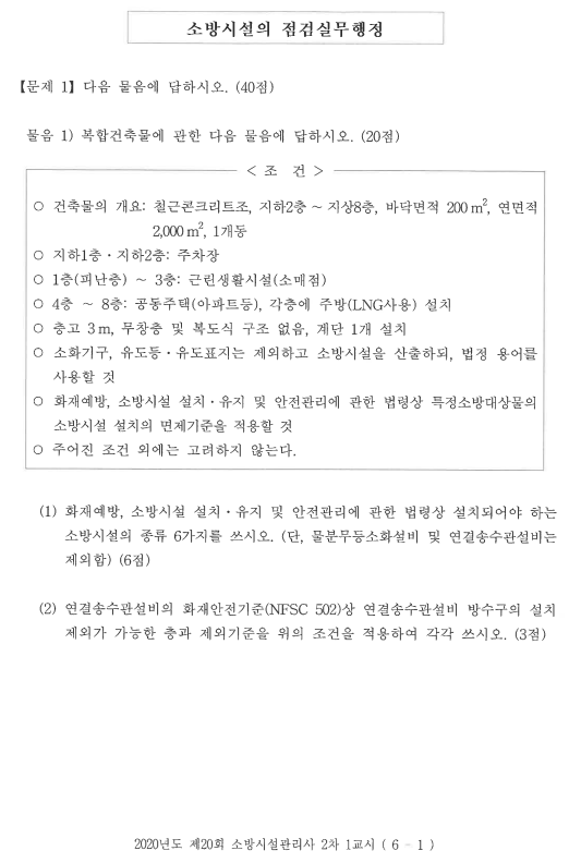 2020년 소방시설관리사 점검실무행정