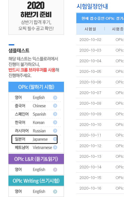  일본어 오픽 회화 자격증 도전하기 1 : 지능적 Survey 선택