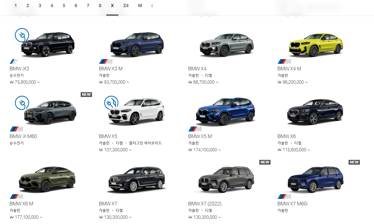 BMW X 패밀리 모델들.