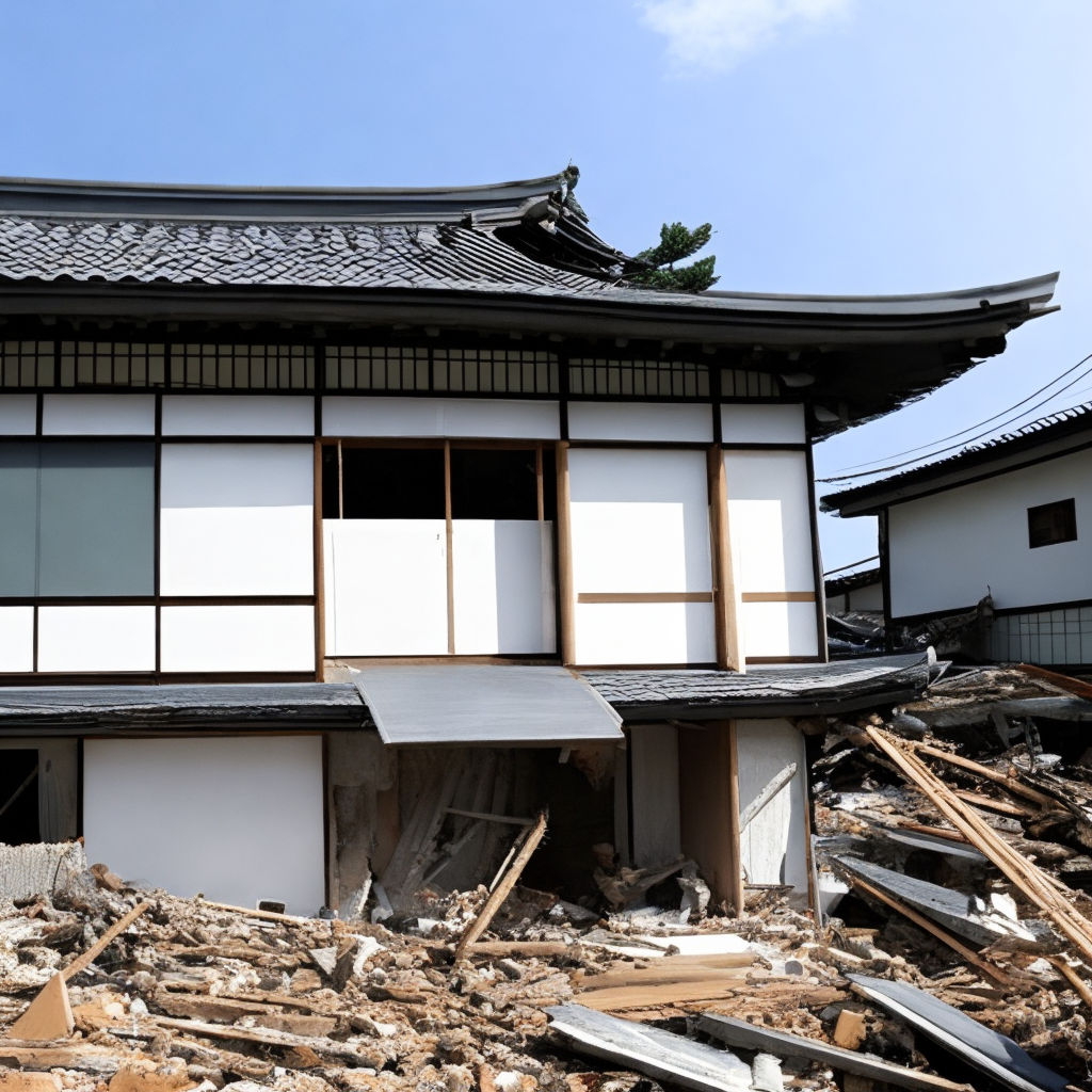 일본 전통 가옥과 지진 피해&#44; 붕괴된 일본 전통 집