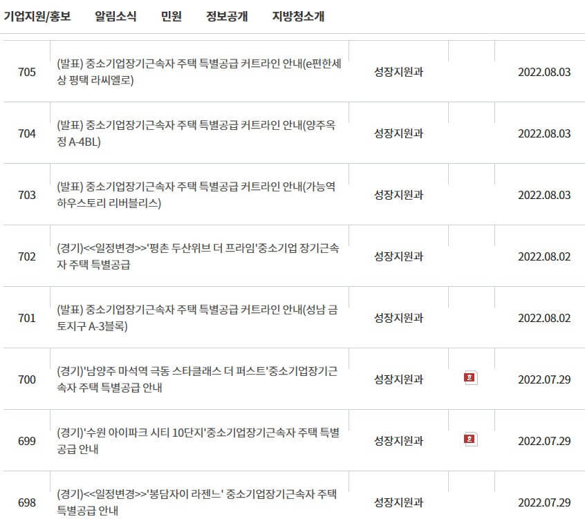 경기중기청 특별공급 공고 내용