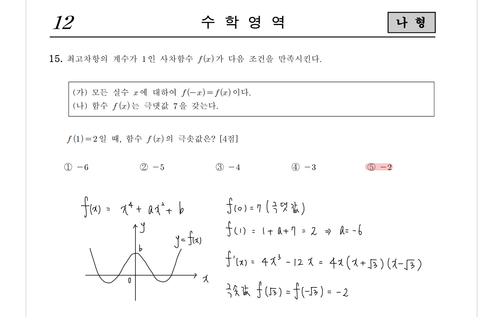 2021학년도-사관학교-1차시험-수학-나형-손글씨-풀이