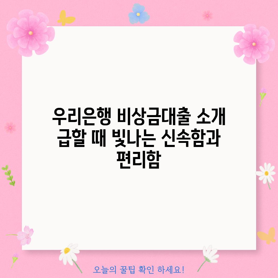 우리은행 비상금대출 소개: 급할 때 빛나는 신속함과 편리함