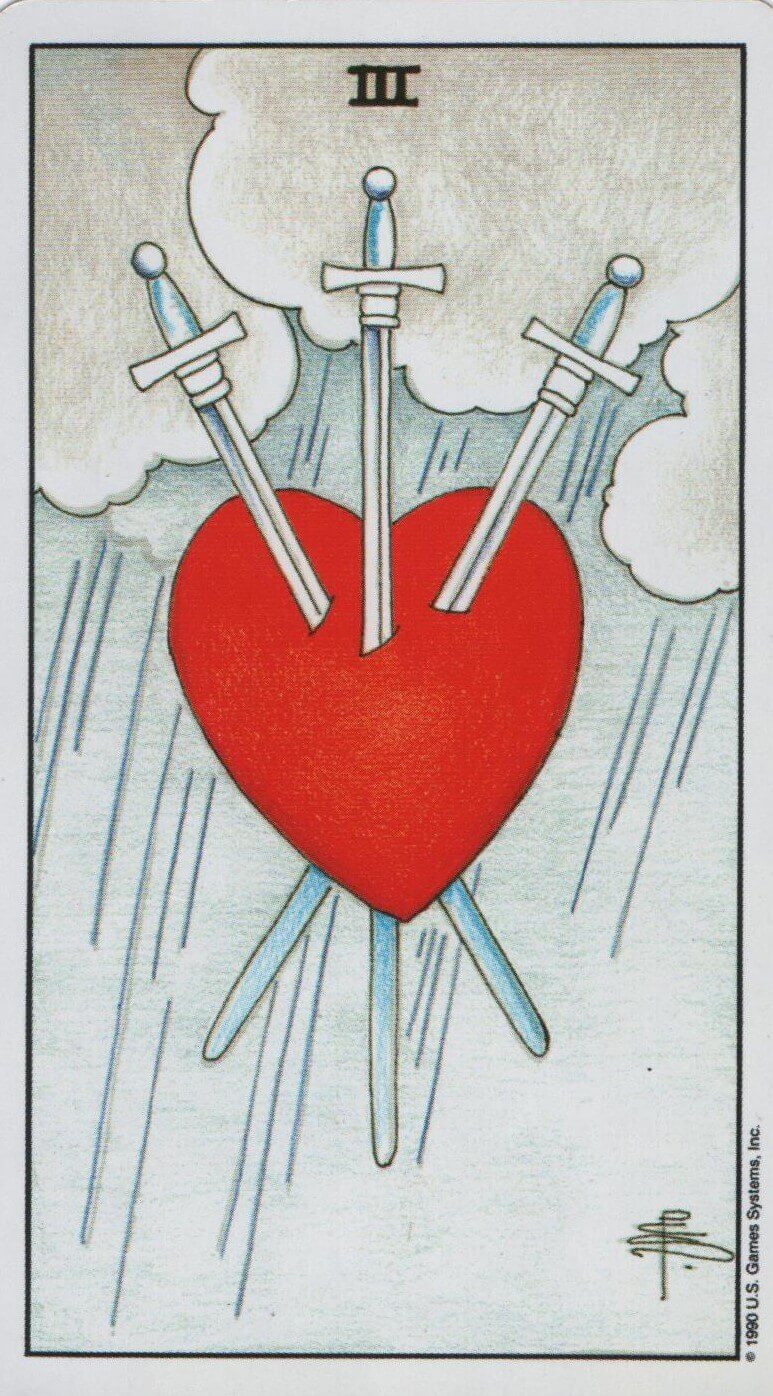  [타로 마이너카드] Three of swords 소드3 카드 정방향/ 역방향 뜻, 의미, 상징