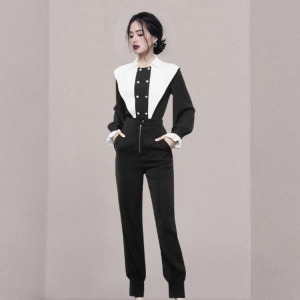여자투피스 정장 앤 배색 더블 버