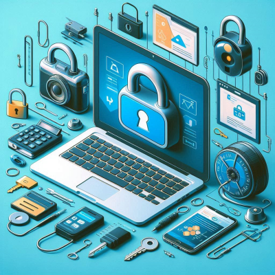 노트북과 다양한 보안 장치로 구성된 사이버 보안 환경