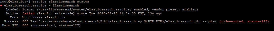  elasticsearch 죽는현상 분석 error  (code=exited, status=127)