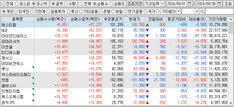 9月 코스닥 개인 순매수