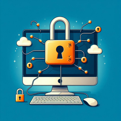 컴퓨터 화면에 자물쇠가 표시된 사이버 보안 개념 이미지