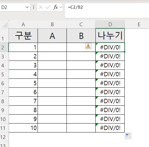 나누기 값 오류