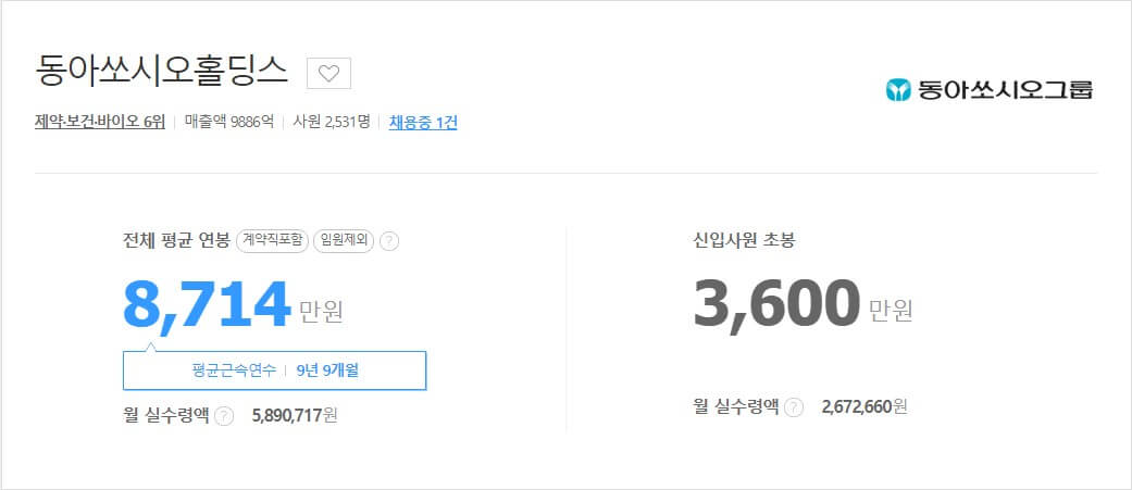 동아쏘시오홀딩스 신입사원초봉