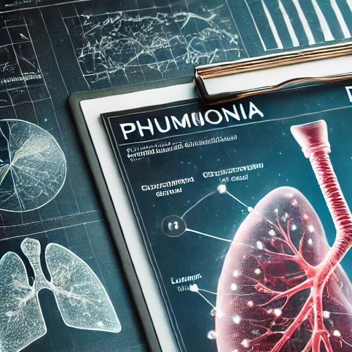 폐렴 진단을 위한 상세한 폐 다이어그램과 메모가 포함된 의료 차트