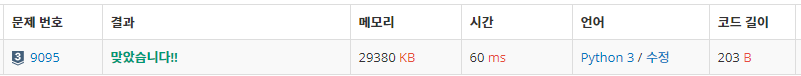  [백준, BOJ] 9095 - 1, 2, 3 더하기