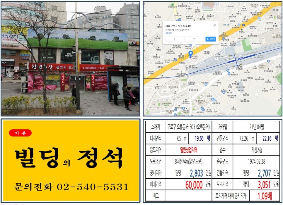  [구로구 역세권 대로변 꼬꼬마빌딩 실거래가 조회] 오류동 6-303 (오류동역) 6억 원, 평당 3,051만 원 매매되었습니다. 오류동 현대연립