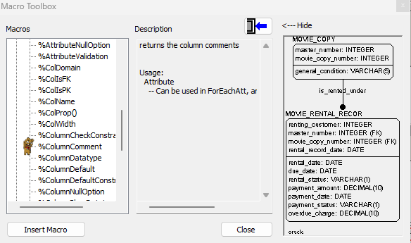 Macro Toolbox - ColumnComment 선택