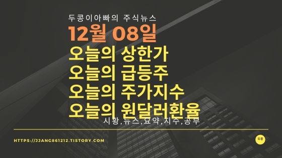  [20년 12월 08일]원달러 환율과 주식시세와 코스피지수